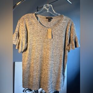 J. Crew Heathered Grey Ruffle Short Sleeve Top